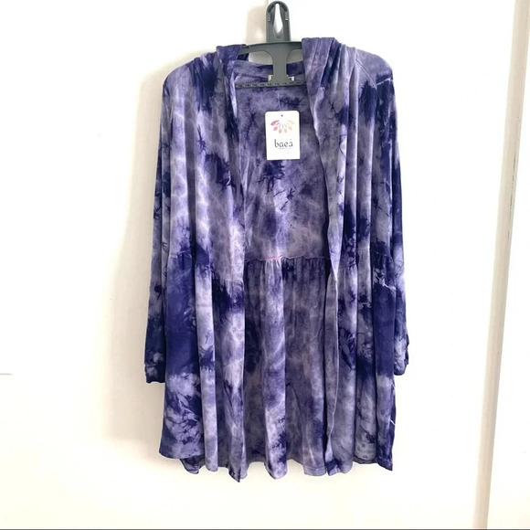 Oversized  PurpleTie Dye Hooded Cardigan Jacket Open Front Long Sleeve Boho - Picture 2 of 6